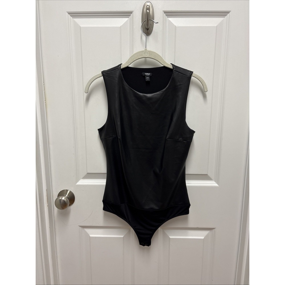 Express Black Faux Leather Body Contour Sleeveless Bodysuit - Size Small